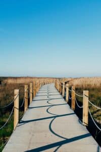  Narrow path stretching through an open field with soft grass and light, creating a gentle sense of direction and calm space