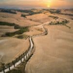  Path stretching through a desert landscape, warm tones and open space creating a sense of direction, solitude, and clarity.